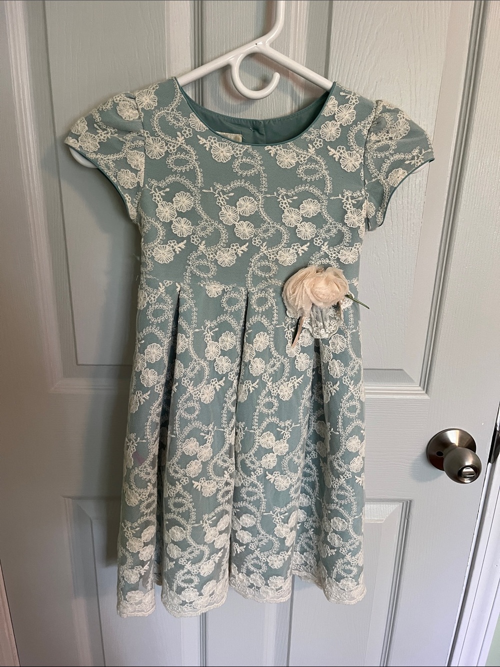 Laura Ashley Sage Green Lace Dress with Cream Rosette
